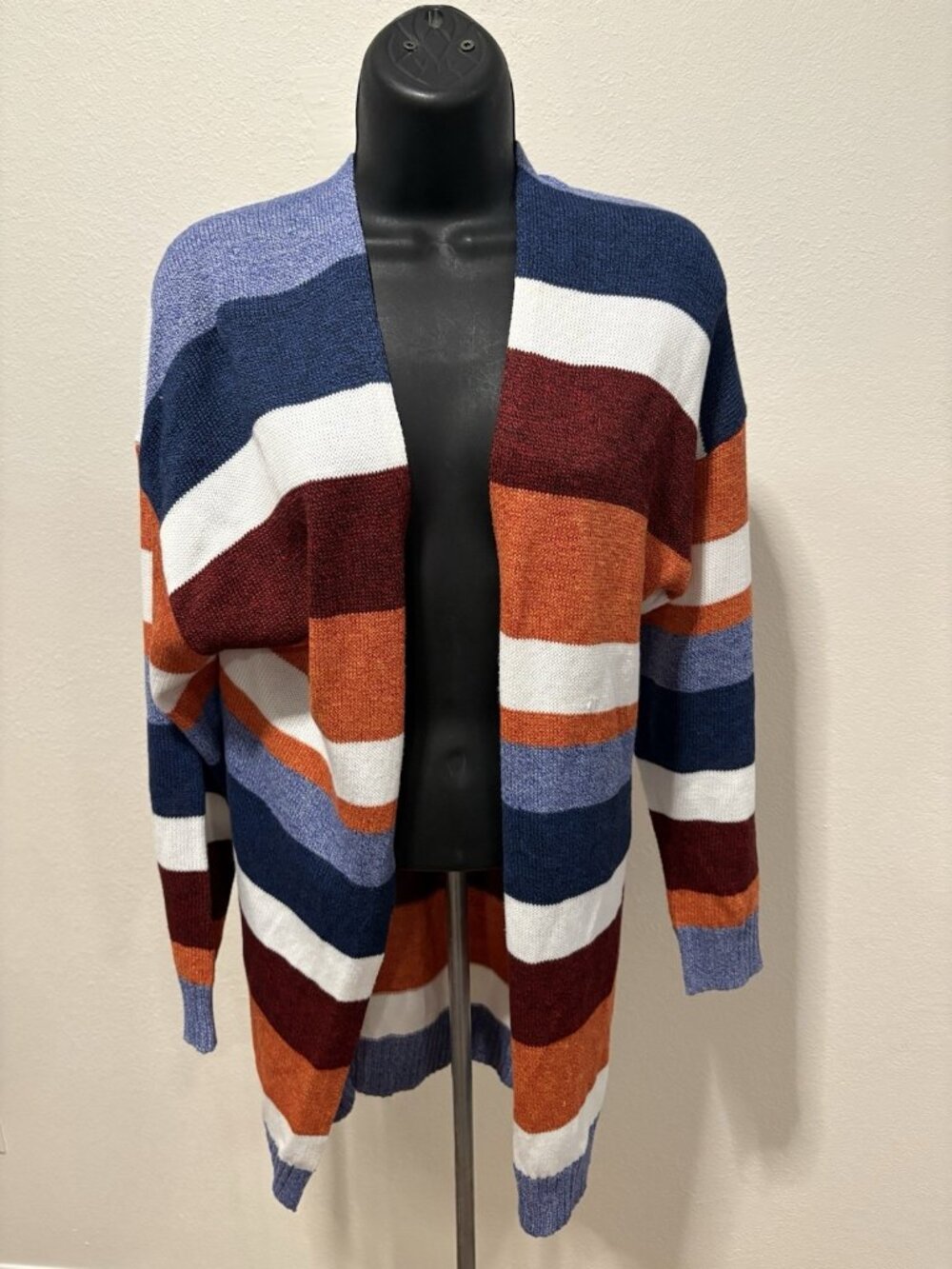 Ecowish Cardigan Sweater Women Small Open Front Color Block Knit